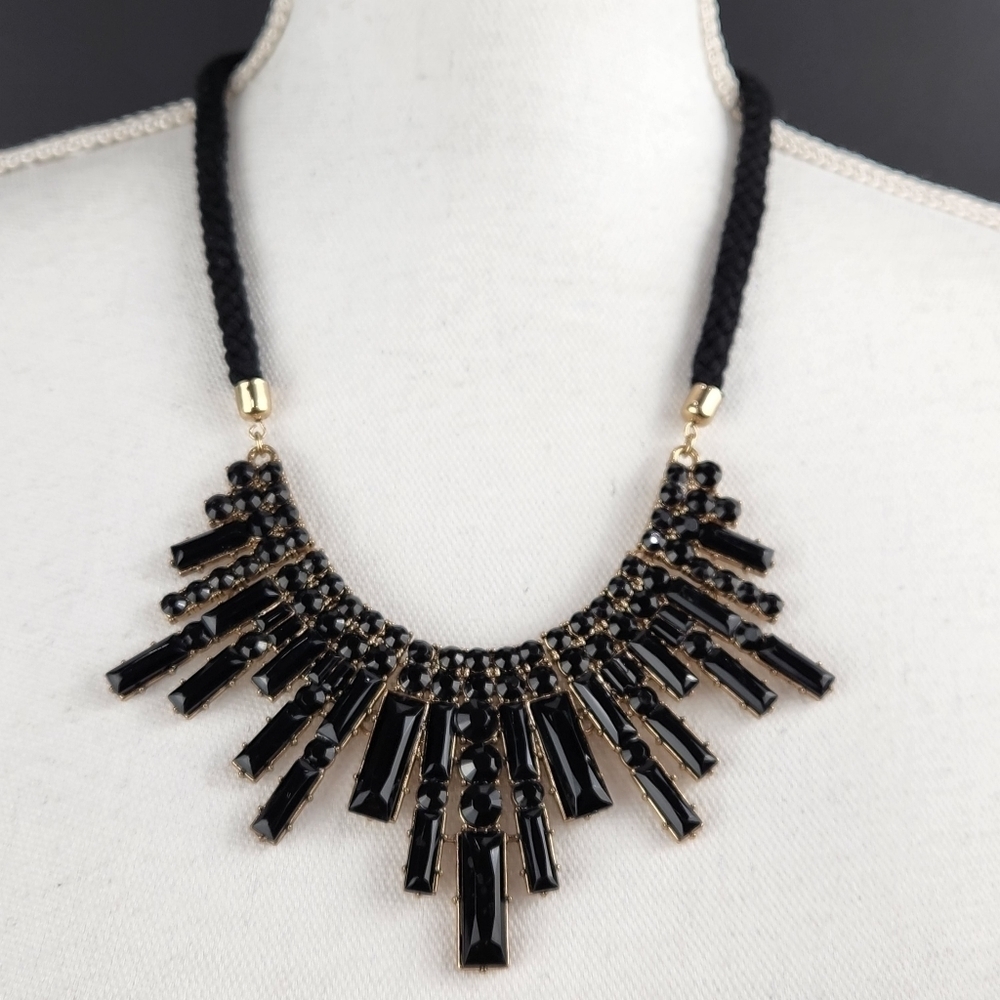 Black Rope Art Deco Gatsby Crystal Necklace